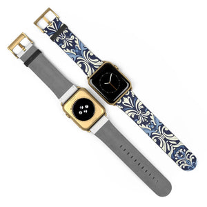 Blue Damask Apple Watch Band - Floral Tile Faux Leather - Dipaliz - Bands
