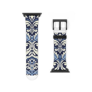 Blue Damask Apple Watch Band - Floral Tile Faux Leather - Dipaliz - Bands