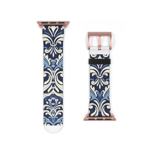 Blue Damask Apple Watch Band - Floral Tile Faux Leather - Dipaliz - Bands
