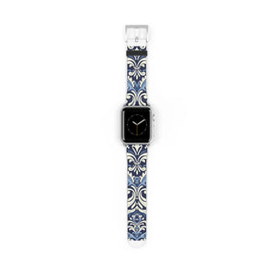 Blue Damask Apple Watch Band - Floral Tile Faux Leather - Dipaliz - Bands