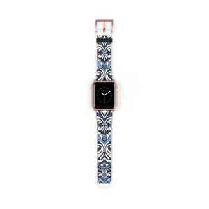 Blue Damask Apple Watch Band - Floral Tile Faux Leather - Dipaliz - Bands