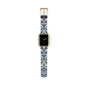 Blue Damask Apple Watch Band - Floral Tile Faux Leather - Dipaliz - Bands