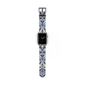 Blue Damask Apple Watch Band - Floral Tile Faux Leather - Dipaliz - Bands