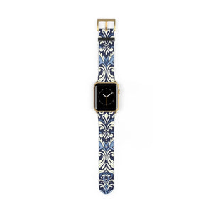 Blue Damask Apple Watch Band - Floral Tile Faux Leather - Dipaliz - Bands