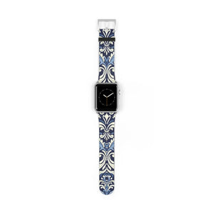 Blue Damask Apple Watch Band - Floral Tile Faux Leather - Dipaliz - Bands
