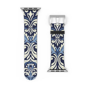Blue Damask Apple Watch Band - Floral Tile Faux Leather - Dipaliz - Bands