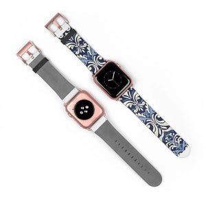 Blue Damask Apple Watch Band - Floral Tile Faux Leather - Dipaliz - Bands