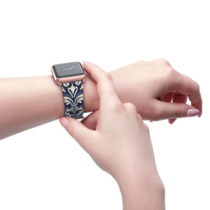 Blue Damask Apple Watch Band - Floral Tile Faux Leather - Dipaliz - Bands