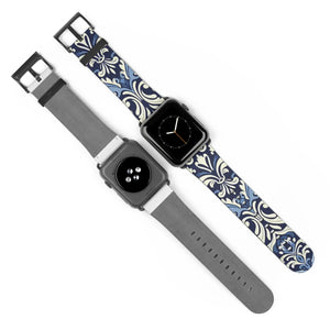 Blue Damask Apple Watch Band - Floral Tile Faux Leather - Dipaliz - Bands