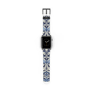 Blue Damask Apple Watch Band - Floral Tile Faux Leather - Dipaliz - Bands