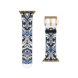 Blue Damask Apple Watch Band - Floral Tile Faux Leather - Dipaliz - Bands
