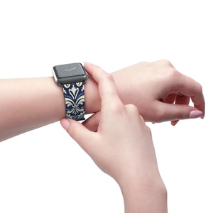 Blue Damask Apple Watch Band - Floral Tile Faux Leather - Dipaliz - Bands