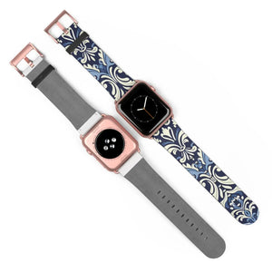 Blue Damask Apple Watch Band - Floral Tile Faux Leather - Dipaliz - Bands