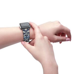 Blue Damask Apple Watch Band - Floral Tile Faux Leather - Dipaliz - Bands