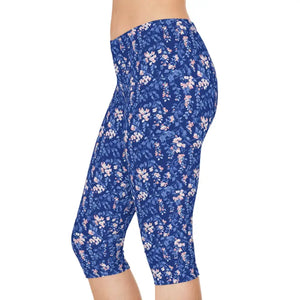 Leggings - Blue Floral Capri - Spring Garden Print - Dipaliz