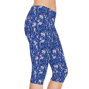 Leggings - Blue Floral Capri - Spring Garden Print - Dipaliz