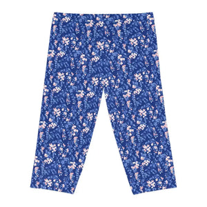 Leggings - Blue Floral Capri - Spring Garden Print - Dipaliz