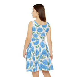 Women’s Skater Dress - Blue Floral Hydrangea Print - Dipaliz - Dresses