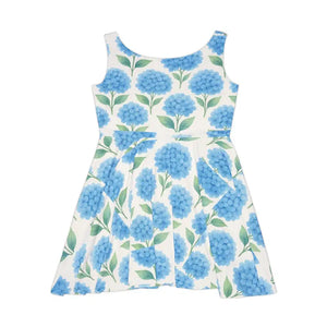 Women’s Skater Dress - Blue Floral Hydrangea Print - Dipaliz - Dresses