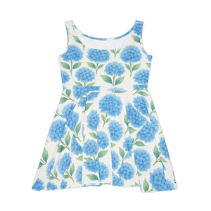 Women’s Skater Dress - Blue Floral Hydrangea Print - Dipaliz - Dresses
