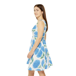 Women’s Skater Dress - Blue Floral Hydrangea Print - Dipaliz - Dresses
