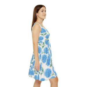 Women’s Skater Dress - Blue Floral Hydrangea Print - Dipaliz - Dresses