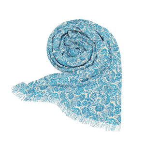 Accessories - Blue Floral Lightweight Scarf - Sheer Spring Summer Wrap - Dipaliz 27’’ × 71’’