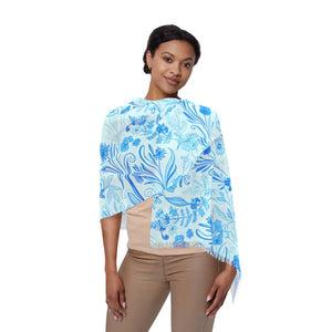Blue Floral Lightweight Scarf, Soft Spring Print Accessory - Scarves & Shawls