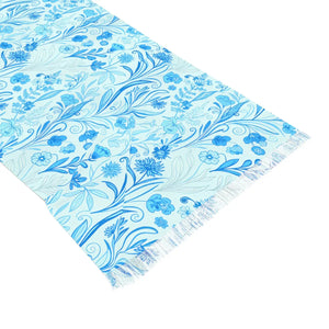 Blue Floral Lightweight Scarf, Soft Spring Print Accessory - Scarves & Shawls