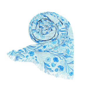 Blue Floral Lightweight Scarf, Soft Spring Print Accessory - Scarves & Shawls