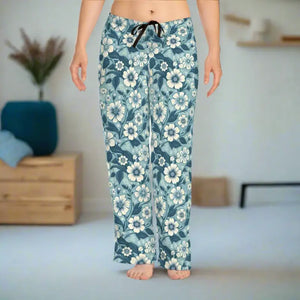 Blue Floral Womens Pajama Pants Soft Comfort Style - Dipaliz - Pajamas