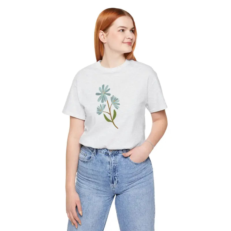 Blue Flower Jersey Short Sleeve Tee - Blossom in Style! - Ash / s T-shirt