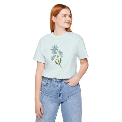 Blue Flower Jersey Short Sleeve Tee - Blossom in Style! - Heather Ice / s T-shirt