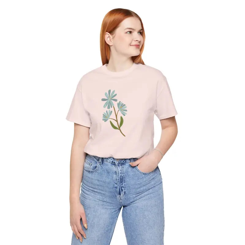 Blue Flower Jersey Short Sleeve Tee - Blossom in Style! - Soft Pink / s T-shirt