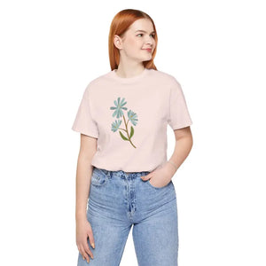 Blue Flower Jersey Short Sleeve Tee - Comfort Style - Dipaliz - Soft Pink / s - T-shirts