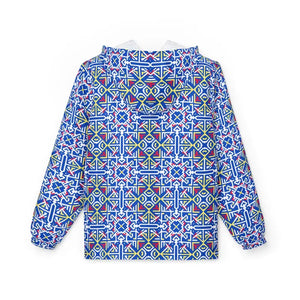 Outerwear - Blue Geometric Print Windbreaker Jacket Nautical Tile Pattern Dipaliz
