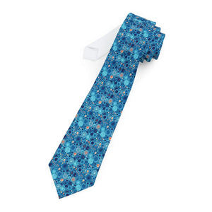 Slim Blue Geometric Pattern Necktie - Mosaic Floral Dot - Dipaliz - Neckties