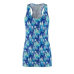 Geometric Racerback Dress – Blue Abstract Print - Dipaliz - Dresses - Xs