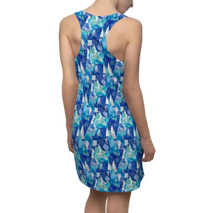 Geometric Racerback Dress – Blue Abstract Print - Dipaliz - Dresses - Xs