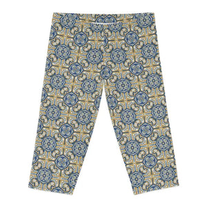 Leggings - Blue Gold Moroccan Tile Capri - Dipaliz