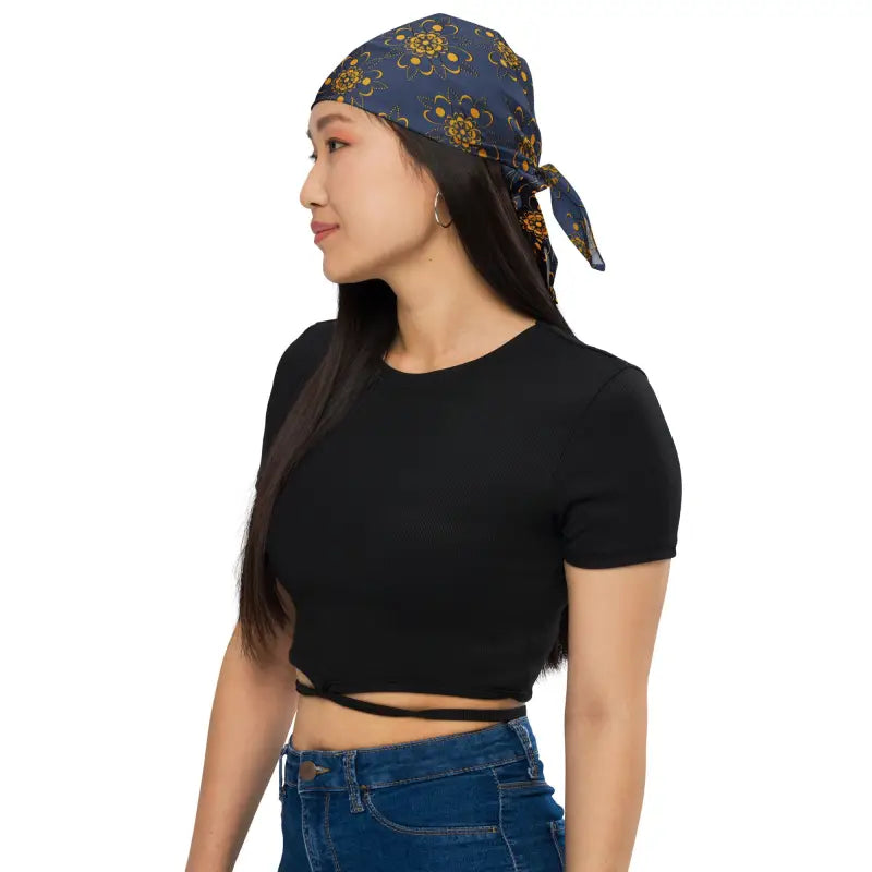 Bold Blue & Gold Print Bandana Statement Piece - and Scarves