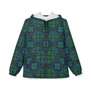 Outerwear - Blue Green Kaleidoscope Windbreaker Jacket - Hooded Art Design - Dipaliz