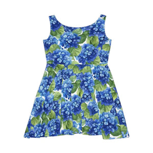 Dresses - Blue Hydrangea Floral Skater Dress - Stretchy Summer Aop - Dipaliz