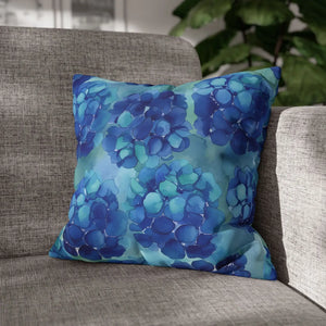 Blue Hydrangea Square Pillowcase Poly Canvas - Dipaliz - Chair & Sofa Cushion Covers