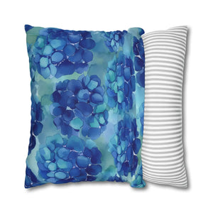 Blue Hydrangea Square Pillowcase Poly Canvas - Dipaliz - Chair & Sofa Cushion Covers