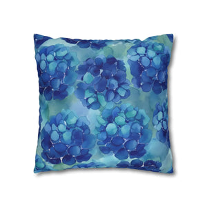 Blue Hydrangea Square Pillowcase Poly Canvas - Dipaliz - Chair & Sofa Cushion Covers