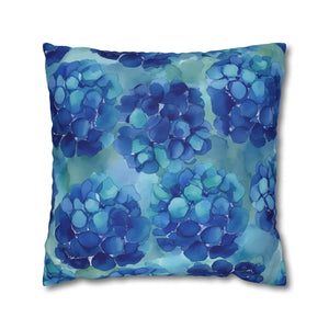 Blue Hydrangea Square Pillowcase Poly Canvas - Dipaliz - Chair & Sofa Cushion Covers