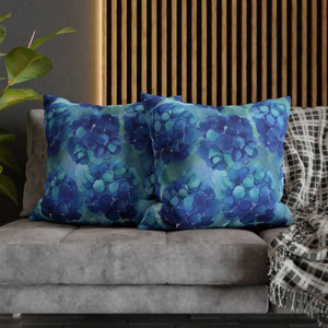 Blue Hydrangea Square Pillowcase Poly Canvas - Dipaliz - Chair & Sofa Cushion Covers