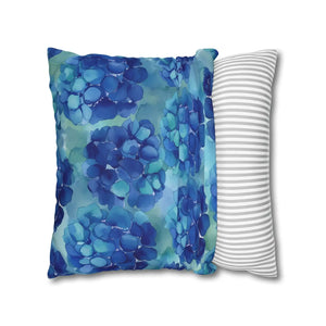 Blue Hydrangea Square Pillowcase Poly Canvas - Dipaliz - Chair & Sofa Cushion Covers