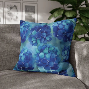 Blue Hydrangea Square Pillowcase Poly Canvas - Dipaliz - Chair & Sofa Cushion Covers
